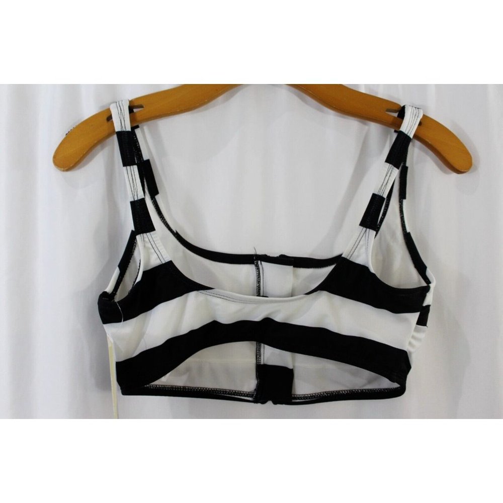 NWT MICHAEL Michael Kors $118 Womens Black White Zipper Bikini Top S - Picture 3 of 4